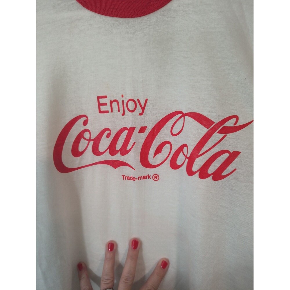 Vintage 80s CocaCola TShirt XL Screen Stars Enjoy Coke Single Stitch White w/Red